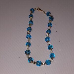 Blue Glass  Beaded Necklace.Gold Accents .Beads Are Beautiful